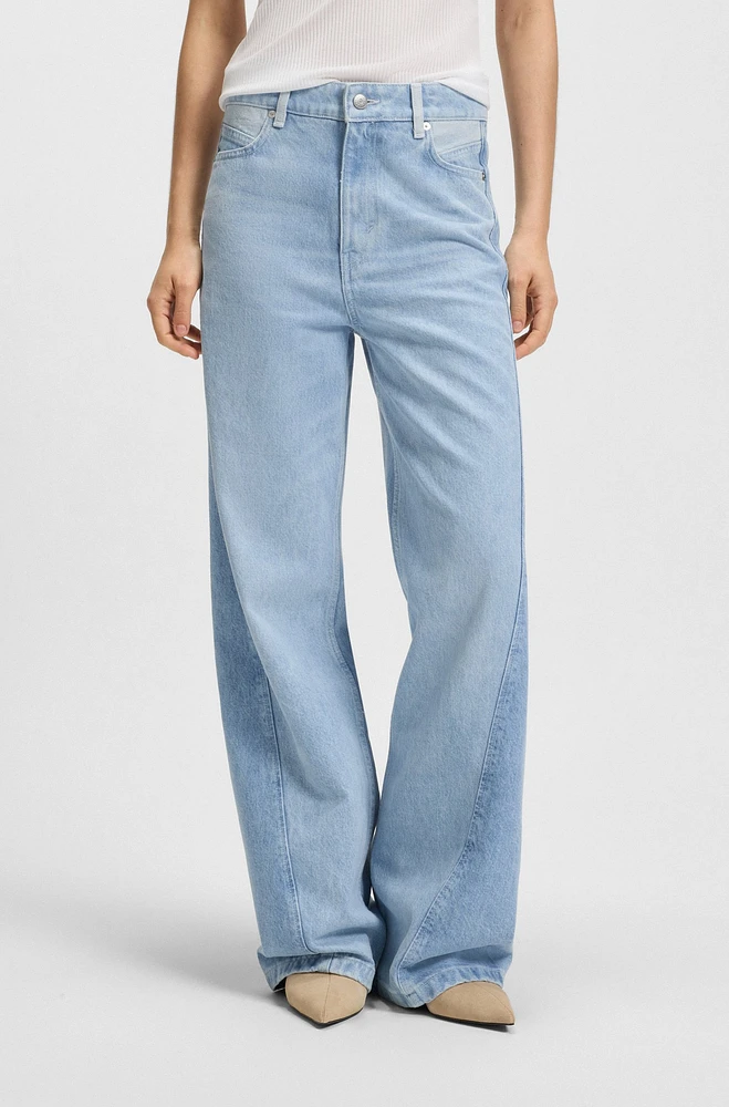 Wide-leg jeans blue rigid denim with paneling