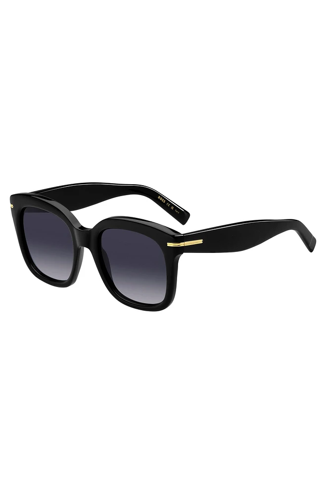 Black-acetate sunglasses with gold-tone hinges