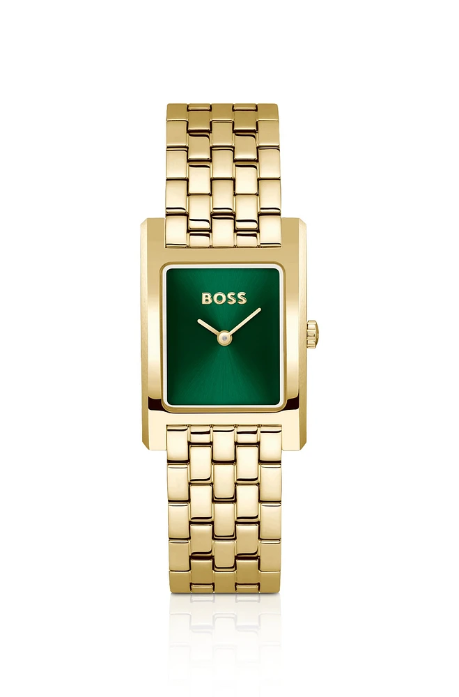 Gold-tone watch with green dial