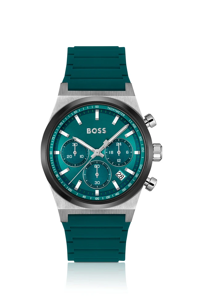 Silicone-strap chronograph watch with green dial