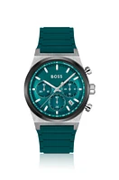 Silicone-strap chronograph watch with green dial