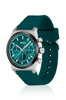 Silicone-strap chronograph watch with green dial