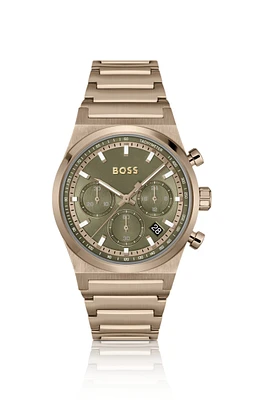 Gold-tone chronograph watch with link bracelet
