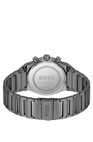 Grey-plated chronograph watch with blue dial