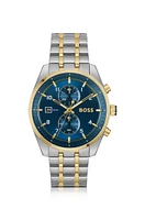 Two-tone chronograph watch with blue dial