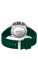 Silicone-strap chronograph watch with black dial