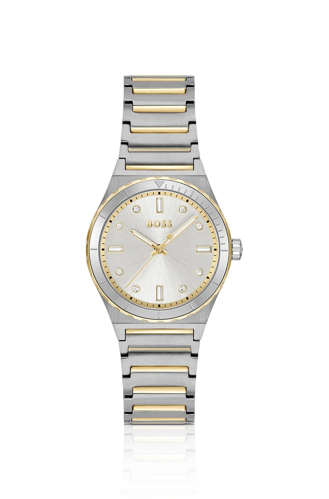 Two-tone watch with silver-white dial
