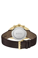 Gold-tone chronograph watch with perforated leather strap