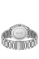 Link-bracelet chronograph watch with green grooved dial