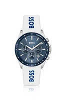 Grooved-dial chronograph watch with silicone logo strap