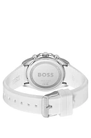 Grooved-dial chronograph watch with silicone logo strap
