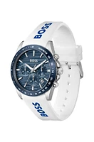Grooved-dial chronograph watch with silicone logo strap