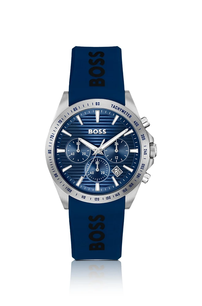 Logo-strap chronograph watch with navy textured dial