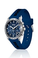 Logo-strap chronograph watch with navy textured dial