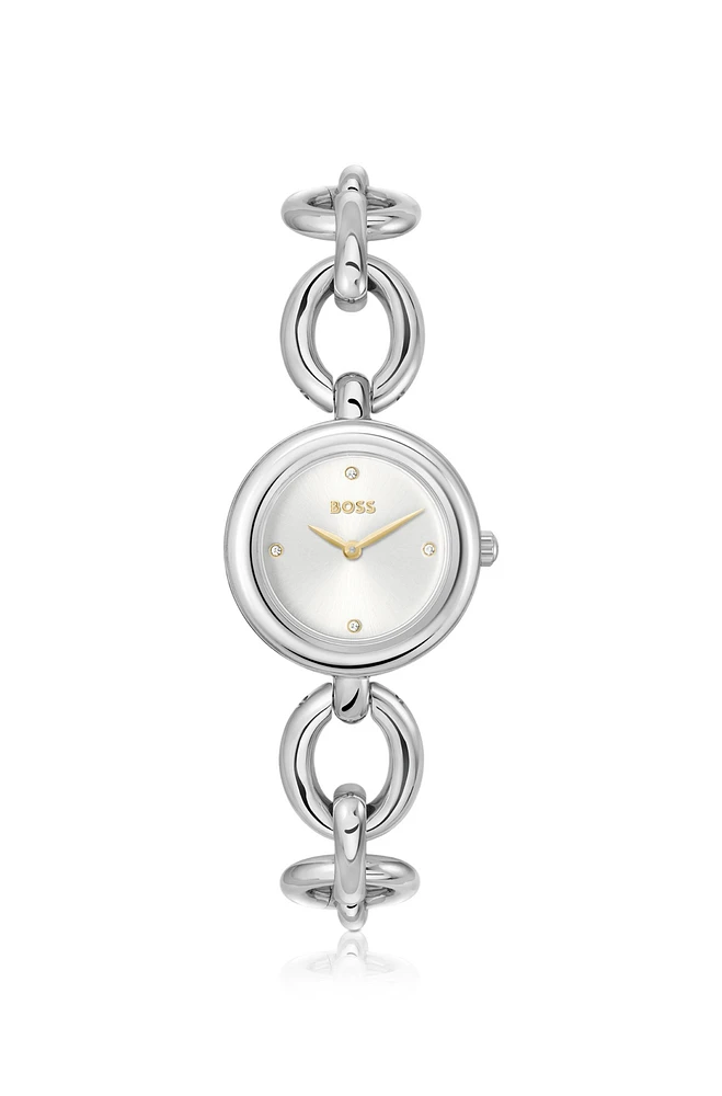 Silver-tone watch with ring bracelet