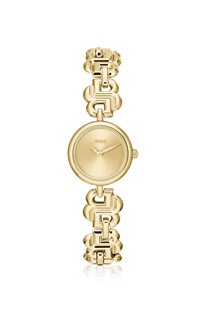 Gold-tone watch with monogram bracelet