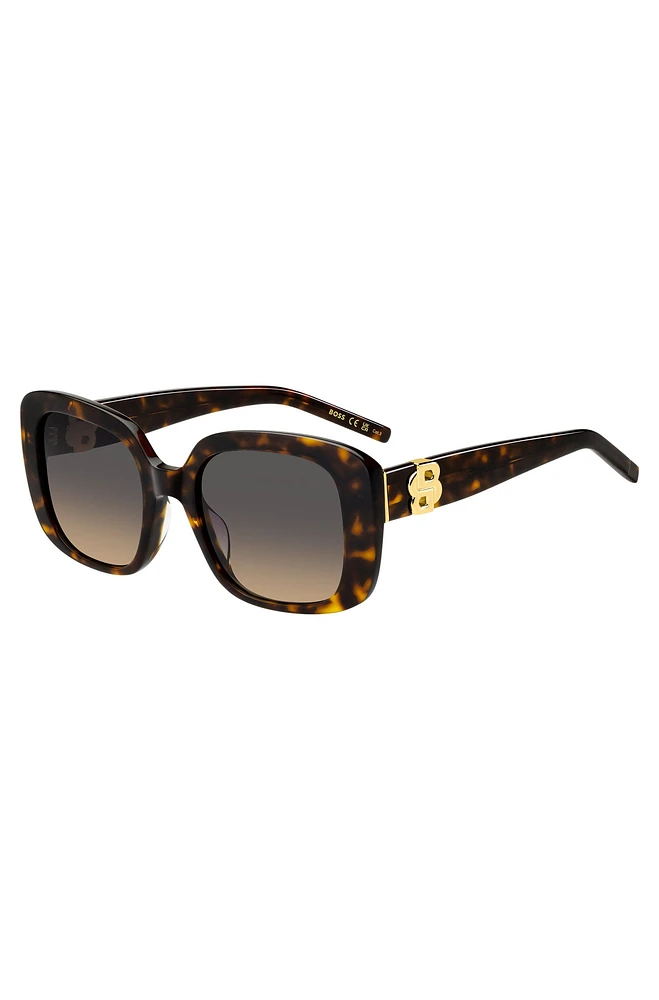 Havana-acetate sunglasses with gold-tone Double B monogram