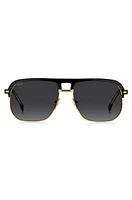 Double-bridge sunglasses in black acetate and titanium