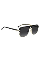 Double-bridge sunglasses in black acetate and titanium