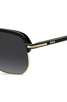Double-bridge sunglasses in black acetate and titanium