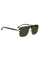 Havana-acetate sunglasses with spoiler-effect double bridge
