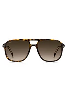 Havana-acetate sunglasses with silver-tone trims