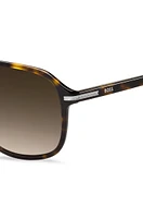 Havana-acetate sunglasses with silver-tone trims
