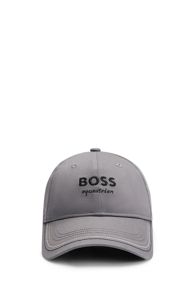 Equestrian embroidered-logo cap with leather strap