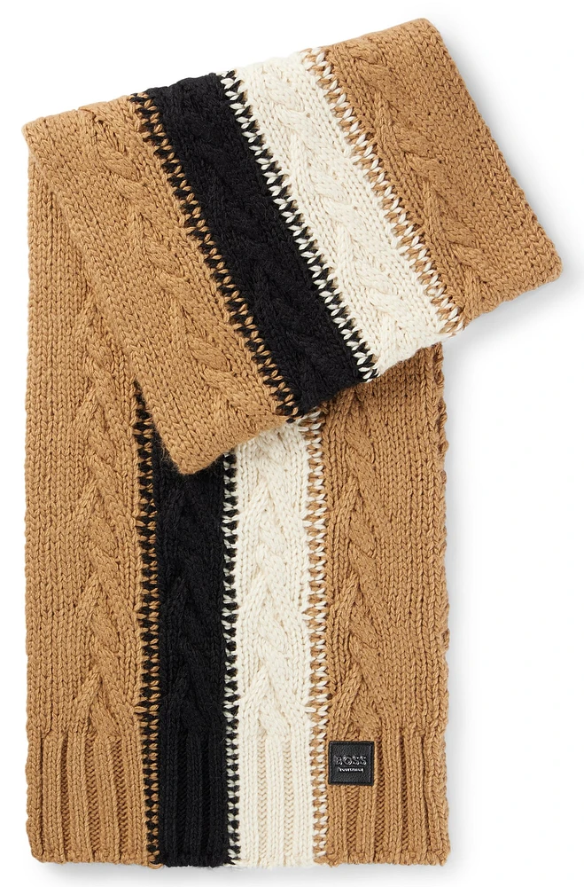 Equestrian cable-knit scarf with signature stripe