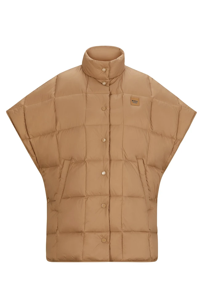 Equestrian down cape with fleece-lined pockets