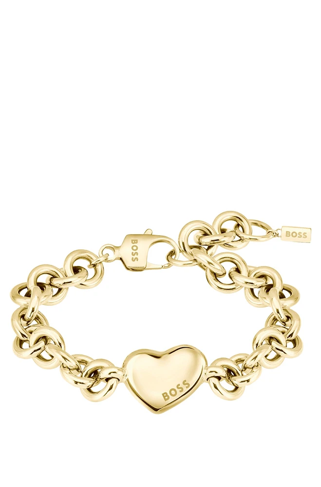 Gold-tone chain bracelet with heart charm