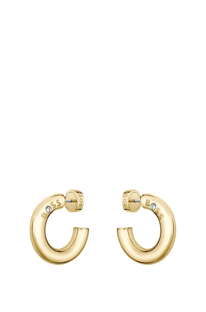 Gold-tone hoop earrings with logo detail