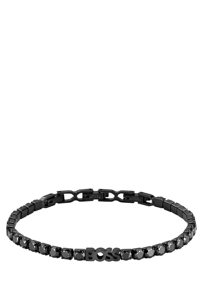 Chain tennis bracelet with black crystals