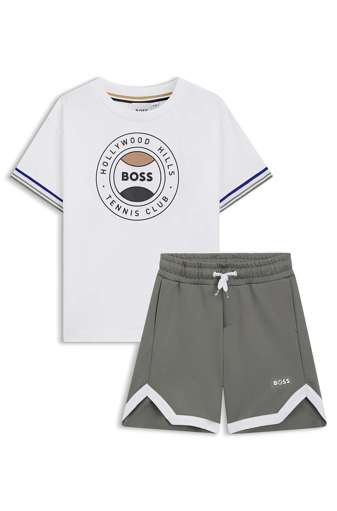 Kids' shorts and T-shirt set with tennnis-inspired artwork