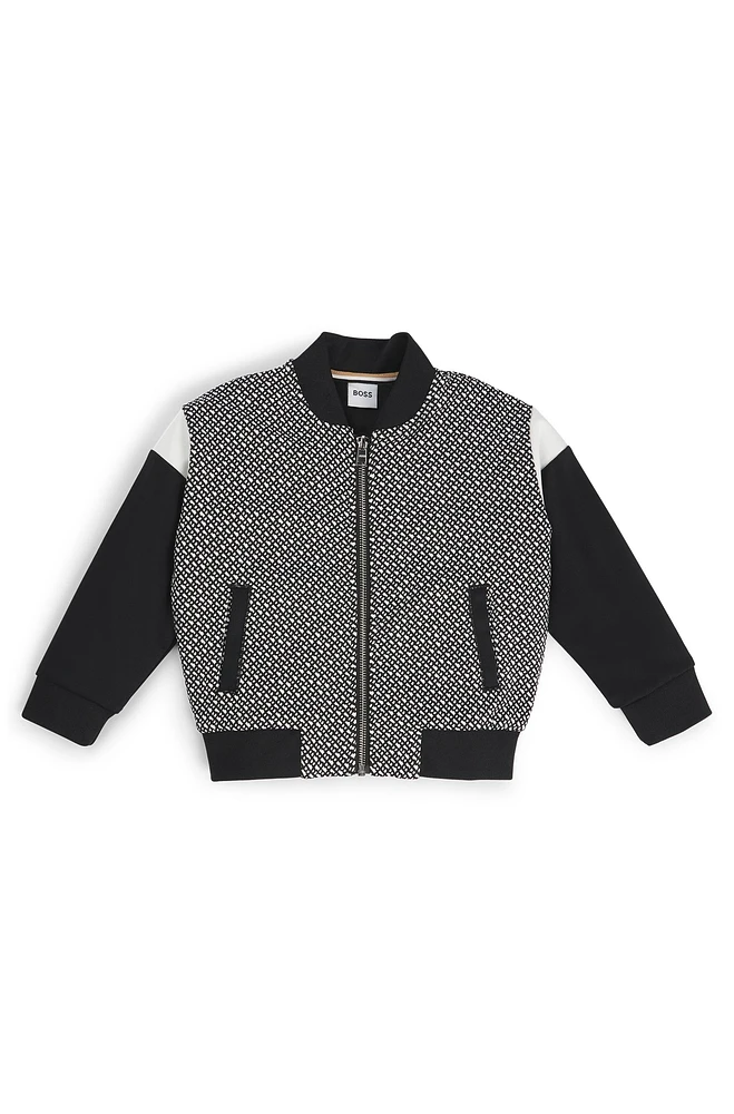 Kids' zip-up cardigan with monogram front