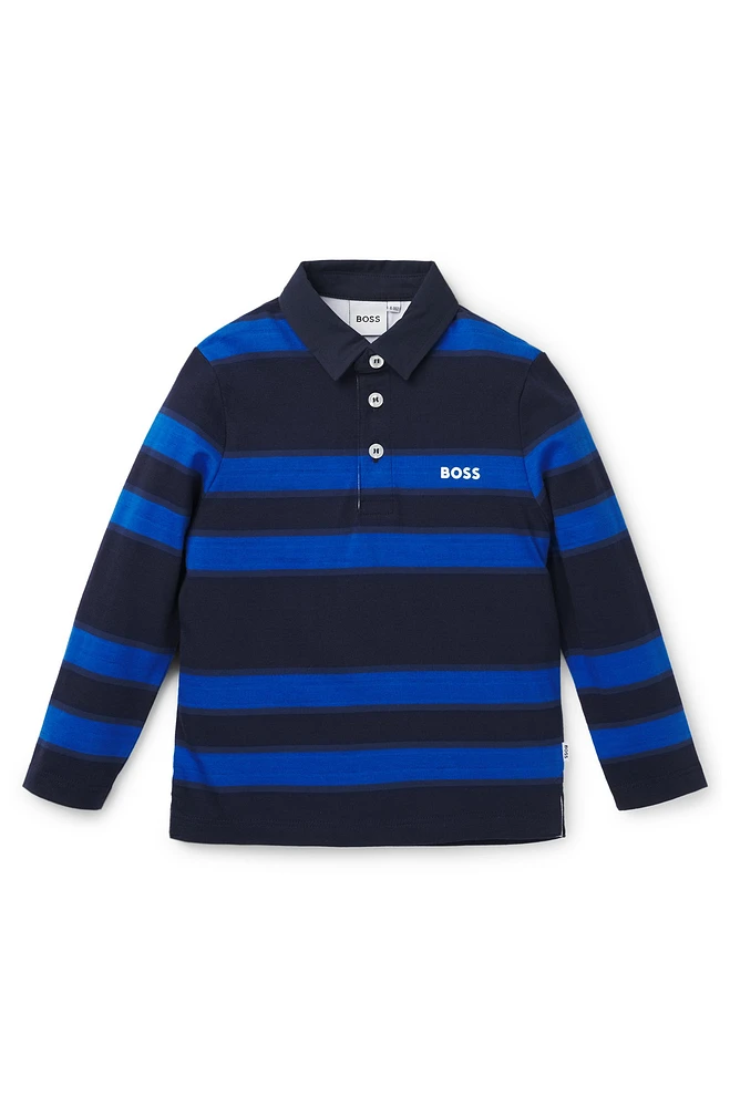 Kids' long-sleeved polo shirt with stripes and logo