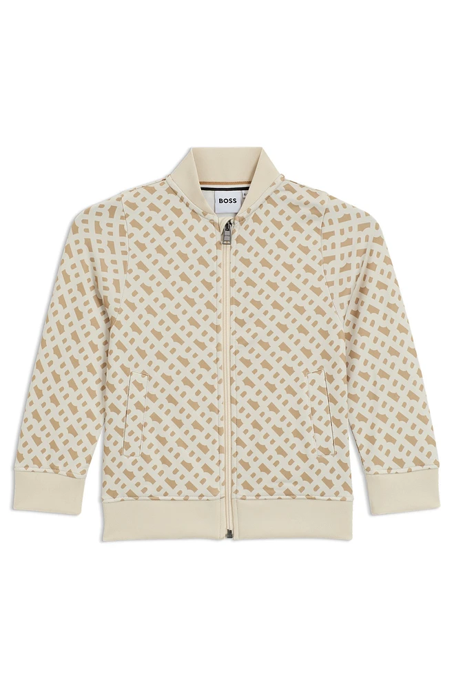 Kids' zip-up cardigan with all-over monogram print