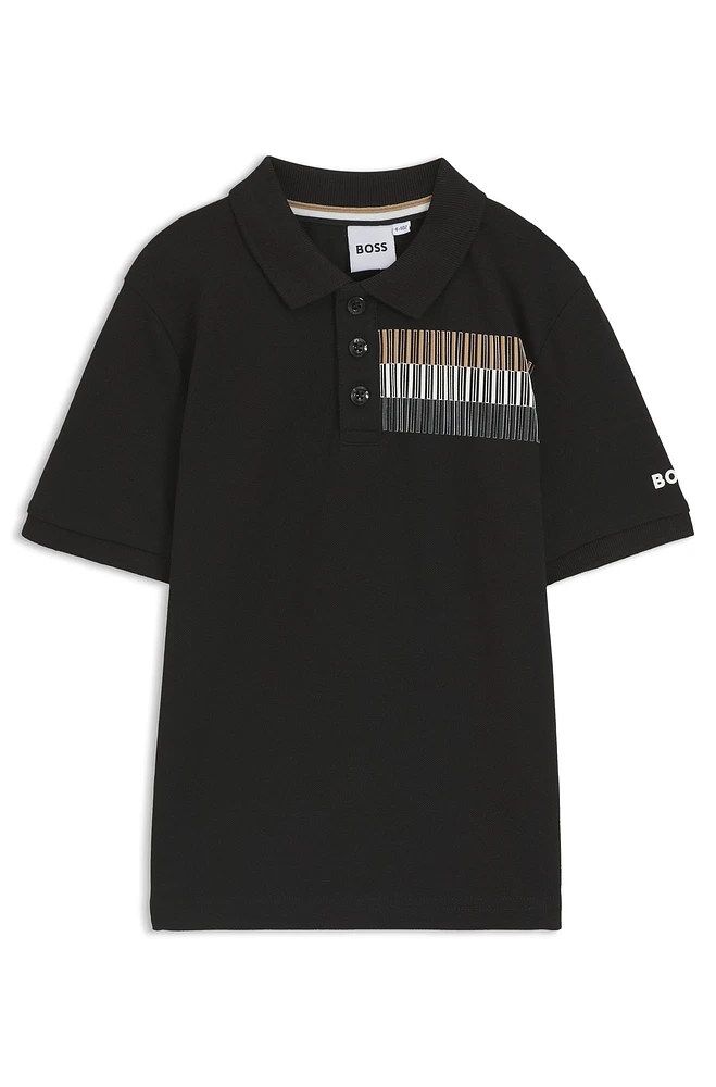Kids' polo shirt stretch cotton with signature stripes
