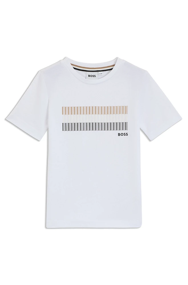 Kids' slim-fit cotton T-shirt with signature-stripe print