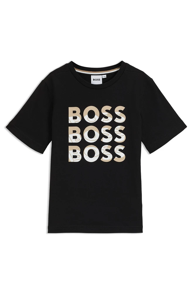 Kids' T-shirt cotton with gradient-effect triple logos