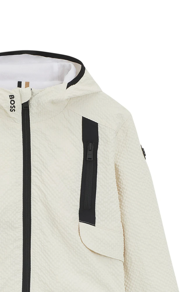 Kids' hooded windbreaker jacket seersucker fabric