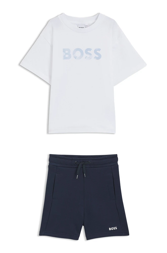 Kids' shorts and T-shirt set with logo prints