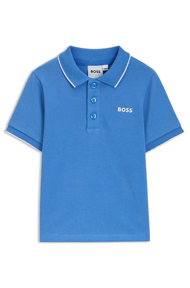 Kids' polo shirt cotton piqué with logo print
