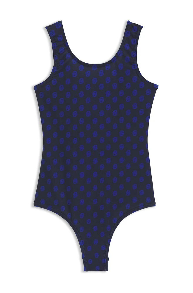 Kids' monogram swimsuit with low-cut back