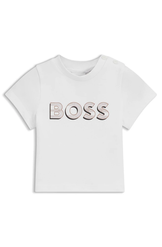 Stretch-cotton T-shirt with printed logo artwork