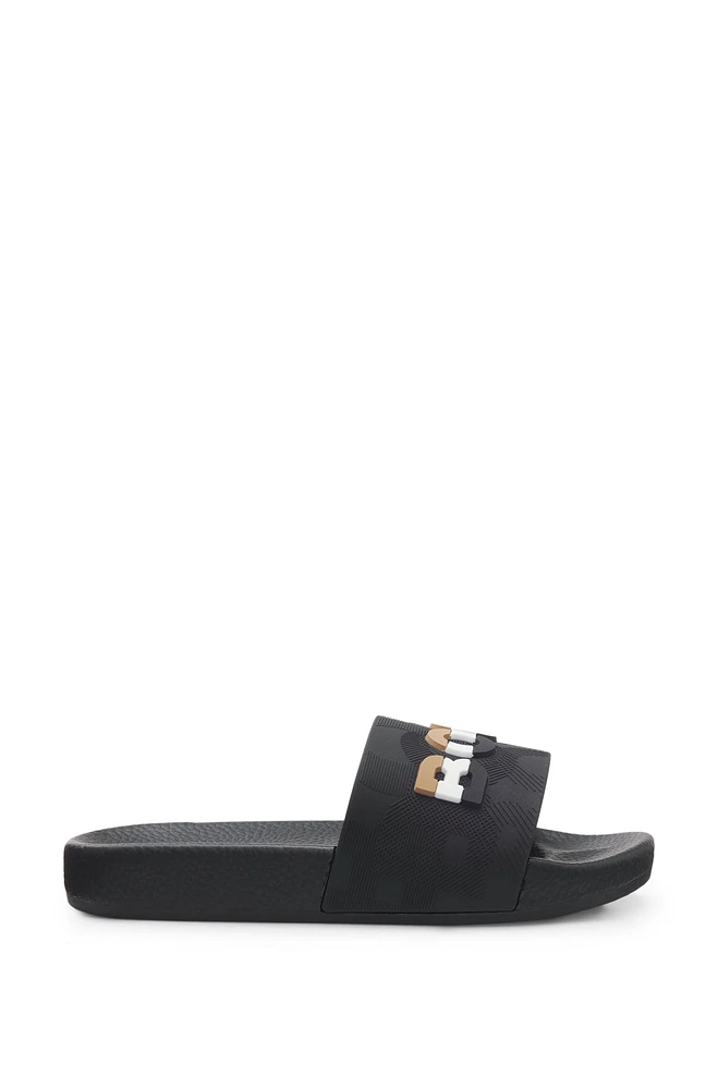 Kids' slides with signature-stripe logo