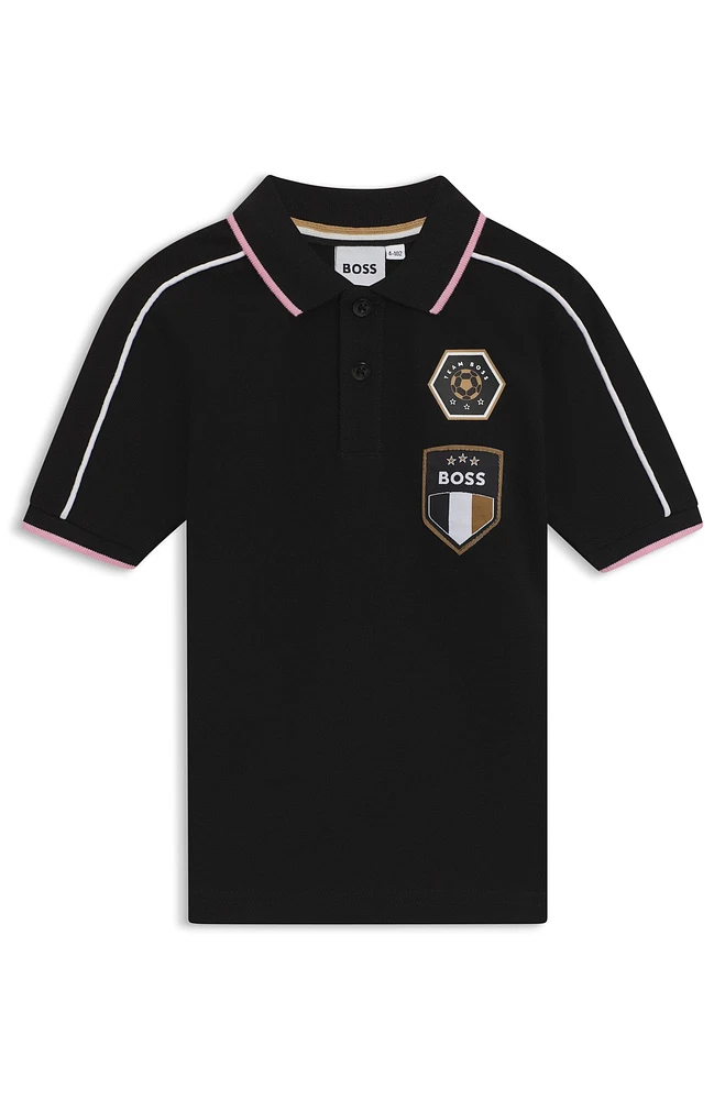 Kids' polo shirt cotton piqué with contrast details