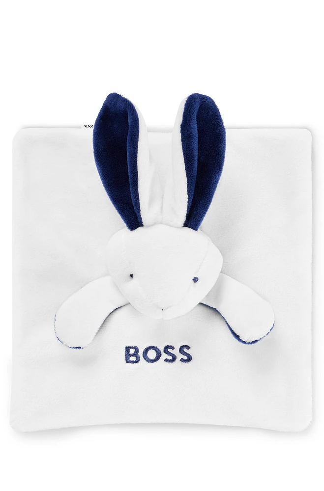 Baby bunny toy in faux fur with embroidered logo