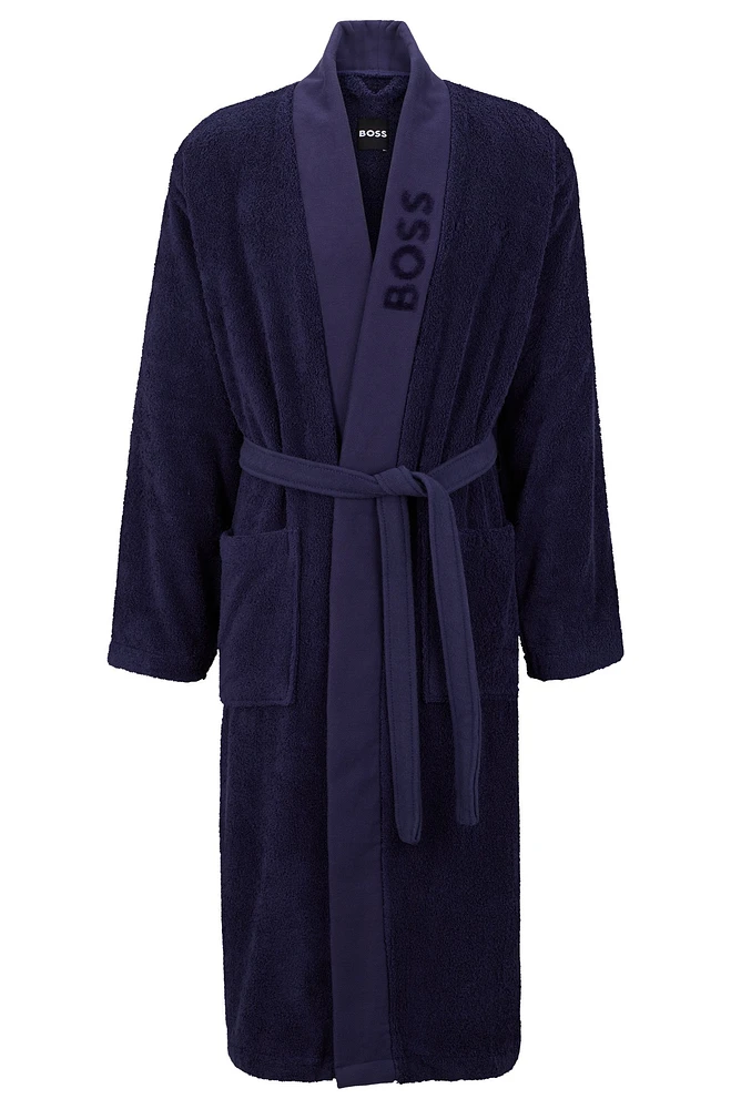 Logo-lapel dressing gown long-fiber cotton