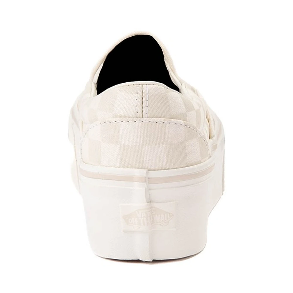 Chaussure de skate compensée sans lacets Vans à notif en damier - Blanc guimauve / Crème